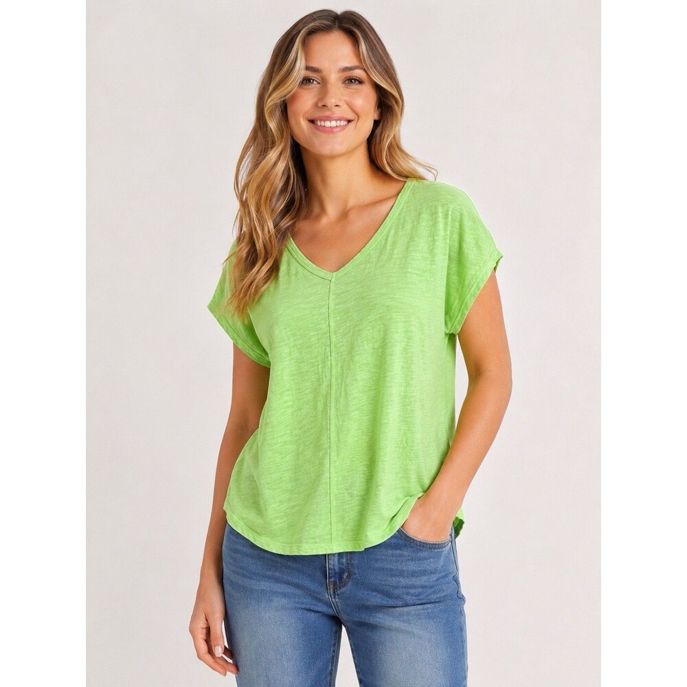 Elliott Lauren Women's M Lime Green Cotton Cap Sleeve V-Neck Beach Minimalist